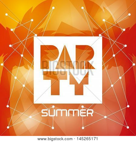 party summer palm tree tipography celebration card advertising icon. Colorful design orange yellow red colors. Vector illustration