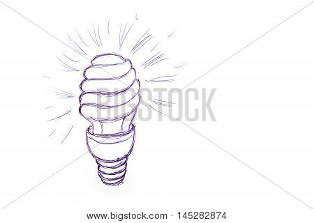 Picture pen Energy saving light bulb on the white paper