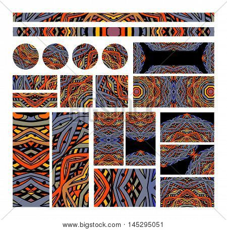 Set of mosaic design elements for decorating. Stencil abstract monograms