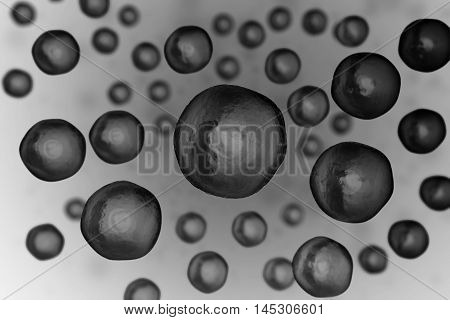 Cell under microscope. Life and biology, medicine scientific, molecular research dna. 3d illustration