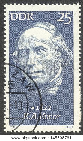 MOSCOW RUSSIA - CIRCA AUGUST 2016: a stamp printed in DDR shows a portrait of Korla Awgust Kocor the series 