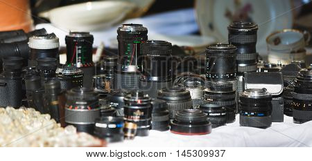 The group of vintage lenses wide image