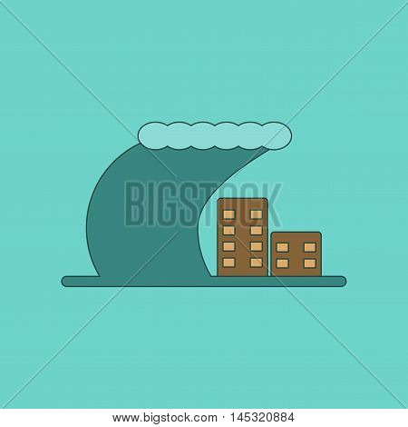flat icon on stylish background tsunami city, vector
