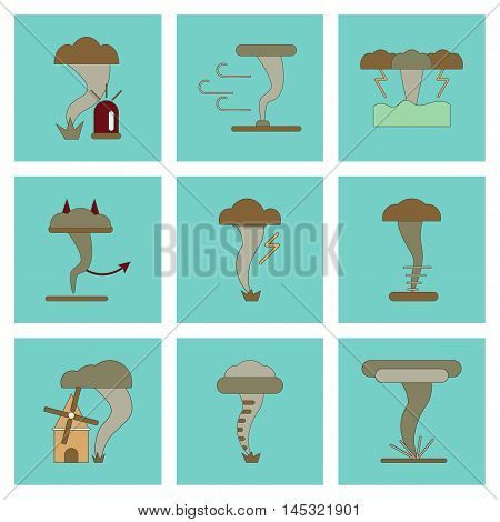 assembly of flat icons natural disaster tornado, vector