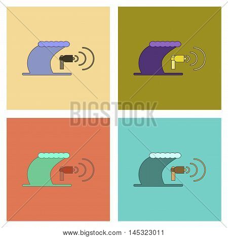 assembly of flat icons sea tsunami loudspeaker