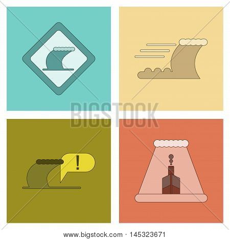 assembly of flat icons nature disaster tsunami, vector