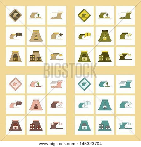 assembly of flat icons nature disaster tsunami, vector