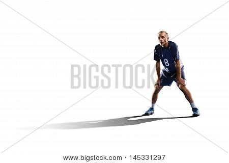 Professional valleyball player in action isolated on white