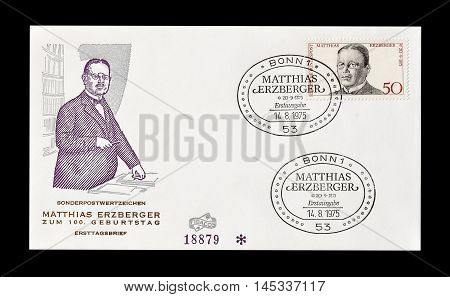 GERMANY - CIRCA 1975 : Cancelled First Day Cover letter printed by Germany, that shows Matthias Erzberger.