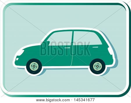 Button With Green Retro Car
