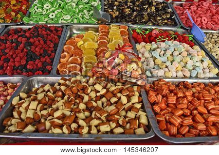 Various sweets in the market to offer customers.