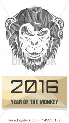 2016 Chinese New Year of the Monkey. Monkey composed of polygon triangles. Stock Vector Monkey. Christmas greeting card with a monkey.