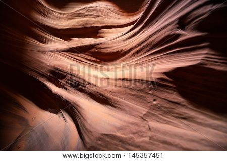 Red sand rock eroded by water and wind inside mountain cave. Antelope canyon. Arizona America. USA. Grand Canyon Geological zone. Upper Antelope Canyon is a famouse tourist spot in Grand Canyon Area