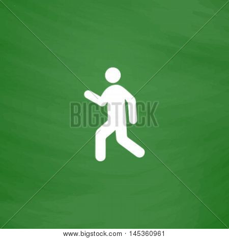 walk Simple line vector button. Imitation draw with white chalk on blackboard. Flat Pictogram and School board background. Outine illustration icon