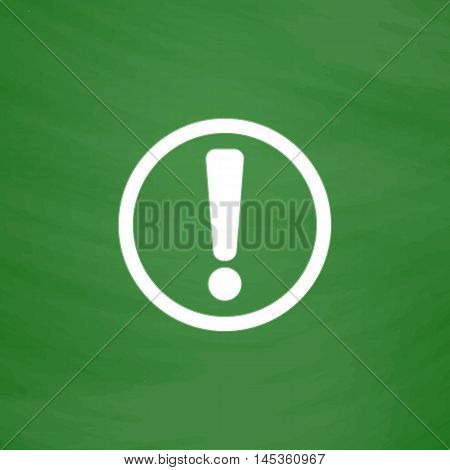 Exclamation Simple line vector button. Imitation draw with white chalk on blackboard. Flat Pictogram and School board background. Outine illustration icon