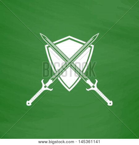 heraldry Simple line vector button. Imitation draw with white chalk on blackboard. Flat Pictogram and School board background. Outine illustration icon
