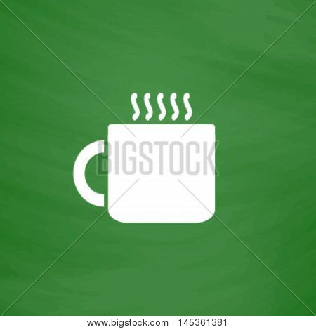 Hot cup Simple line vector button. Imitation draw with white chalk on blackboard. Flat Pictogram and School board background. Outine illustration icon