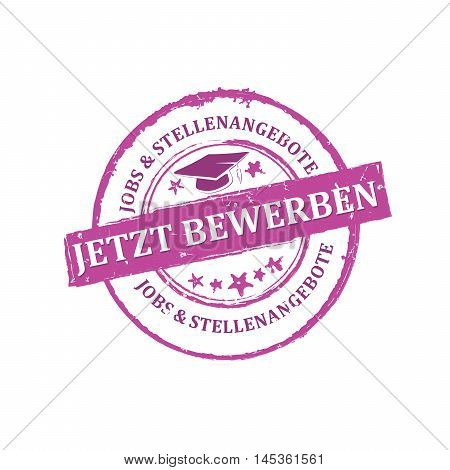 Apply Now, Job Offers (Text in German language: Jetzt Bewerben, Jobs & Stellenangebote) - stamp / icon / ribbon for recruitment companies and agencies from Germany, Austria. Print colors used