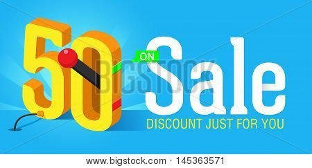 Super Sale banner with switch on off. Big sale. Sale poster. Discount just for you and special offer. 50% off.