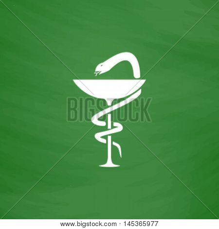 Pharmacy Simple line vector button. Imitation draw with white chalk on blackboard. Flat Pictogram and School board background. Outine illustration icon