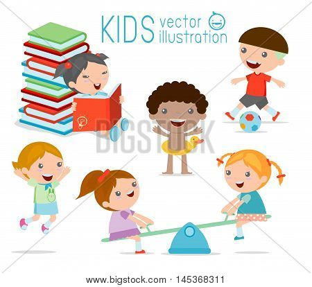 happy cartoon kids playing, Kids playing on white background , Vector illustration