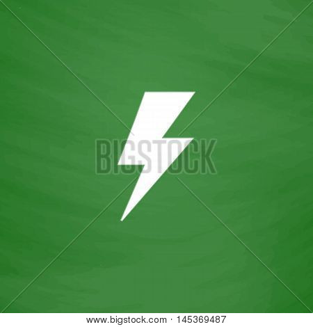 lighting bolt Simple line vector button. Imitation draw with white chalk on blackboard. Flat Pictogram and School board background. Outine illustration icon