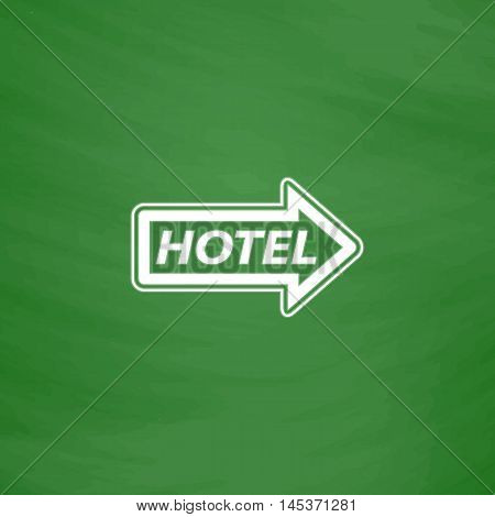 Hotel Simple line vector button. Imitation draw with white chalk on blackboard. Flat Pictogram and School board background. Outine illustration icon