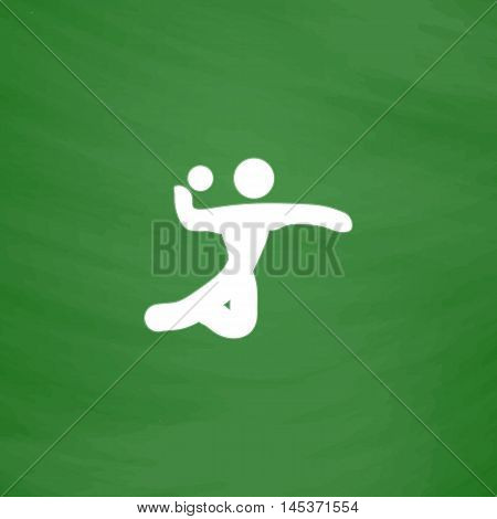 Volleyball Simple line vector button. Imitation draw with white chalk on blackboard. Flat Pictogram and School board background. Outine illustration icon