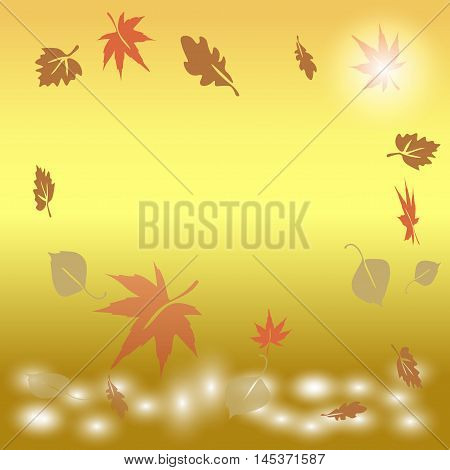 autumn leaves falling into the water at sunrise Vector  Eps 10