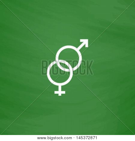 Gender Simple line vector button. Imitation draw with white chalk on blackboard. Flat Pictogram and School board background. Outine illustration icon