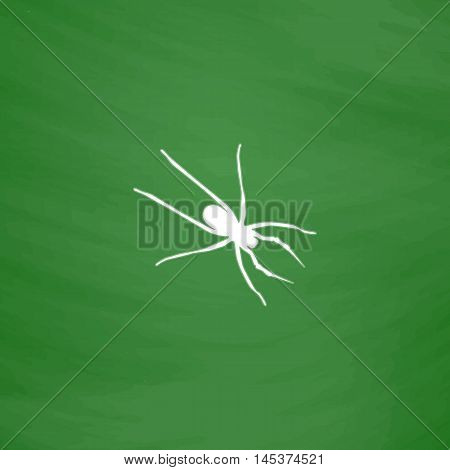 Spider Simple line vector button. Imitation draw with white chalk on blackboard. Flat Pictogram and School board background. Outine illustration icon