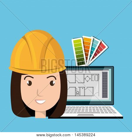 woman architect laptop tool vector illustration icon
