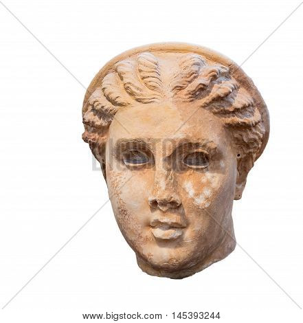 Goddess Artemis head found in Lycosura, Arcadia, ancient Greek sculpture.