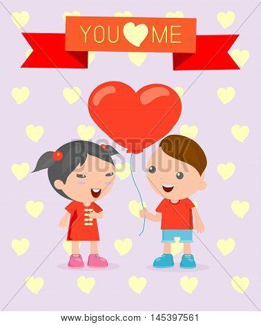 LOVE Happy Valentines day , romantic couple , vector Illustration , cartoon children.