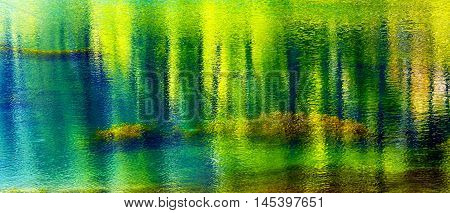 Yellow Blue Green Summer Colors Water Reflection Abstract Wenatchee River Leavenworth Washington