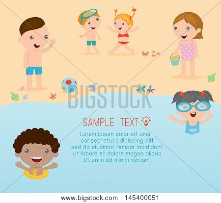 kids on the beach , kids playing outside, Vector Illustration.