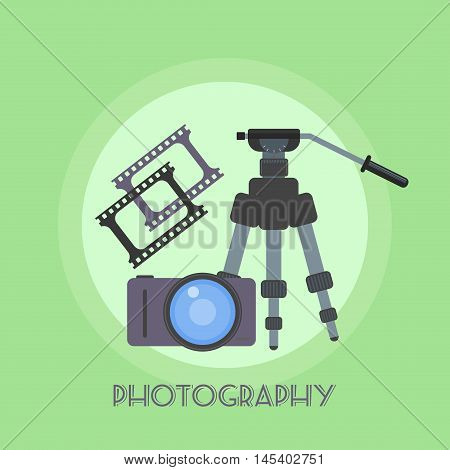 Retro photo camera poster with world is wonderful text vector illustration. Photography banner vector badge abstract technology. Photo studio modern business element photography banner.