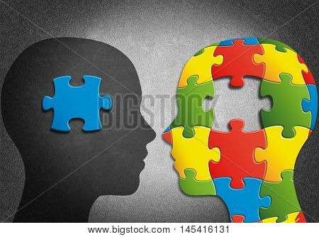 Human head to missing pieces of puzzle