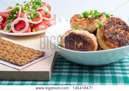 Homemade Fried Meatballs In A White Bowl Closeup