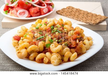 Cooked Pasta Cavatappi With Stewed Vegetables Sauce