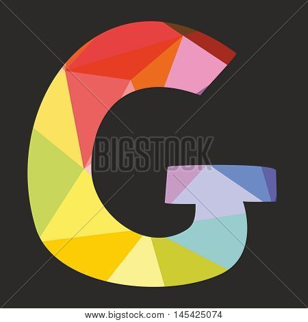 G vector low poly wrapping surface pastel colorful and white alphabet letter isolated on black background