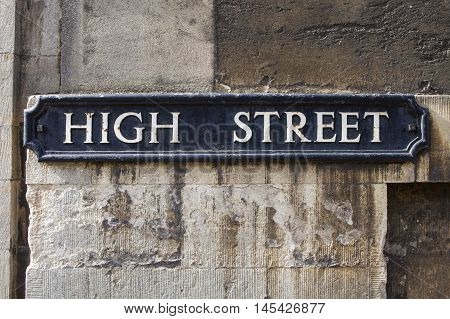 Street sign for the High Street in the historic city of Oxford England.
