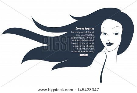 Profile Of Young Beautiful Woman With Hair Bun. Black And White Hand Drawing. Vector