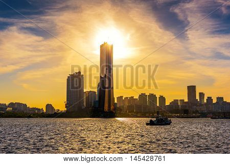 Seoul City And Downtown Skyline In Seoul, South Korea.