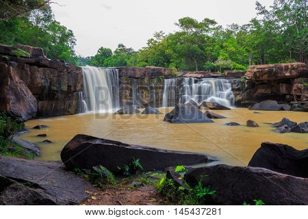 Orange Waterfall Of Thailand In Rainny Season