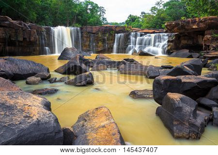 Orange Waterfall Of Thailand In Rainny Season