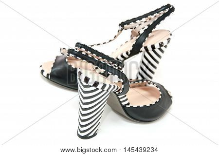 Womens High Heeled Slingbacks From Leather With Striped Heels.
