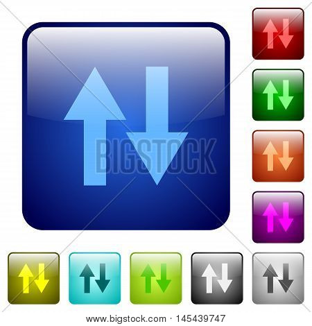 Set of data traffic color glass rounded square buttons