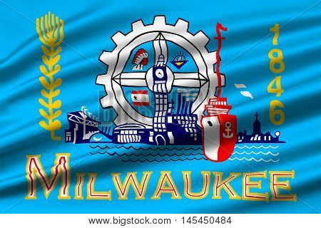 Flag of Milwaukee in the State of Wisconsin of United States. 3D illustration