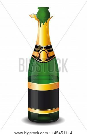 Uncorked a half-empty bottle of champagne isolated on a white background. Vector illustration.